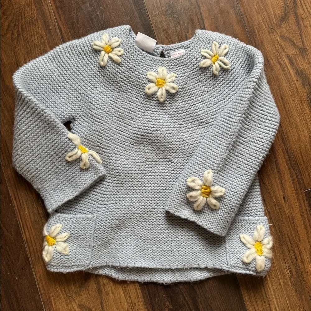 Zara Hand Embroidered Daisy Knit Sweater 12-18 mths